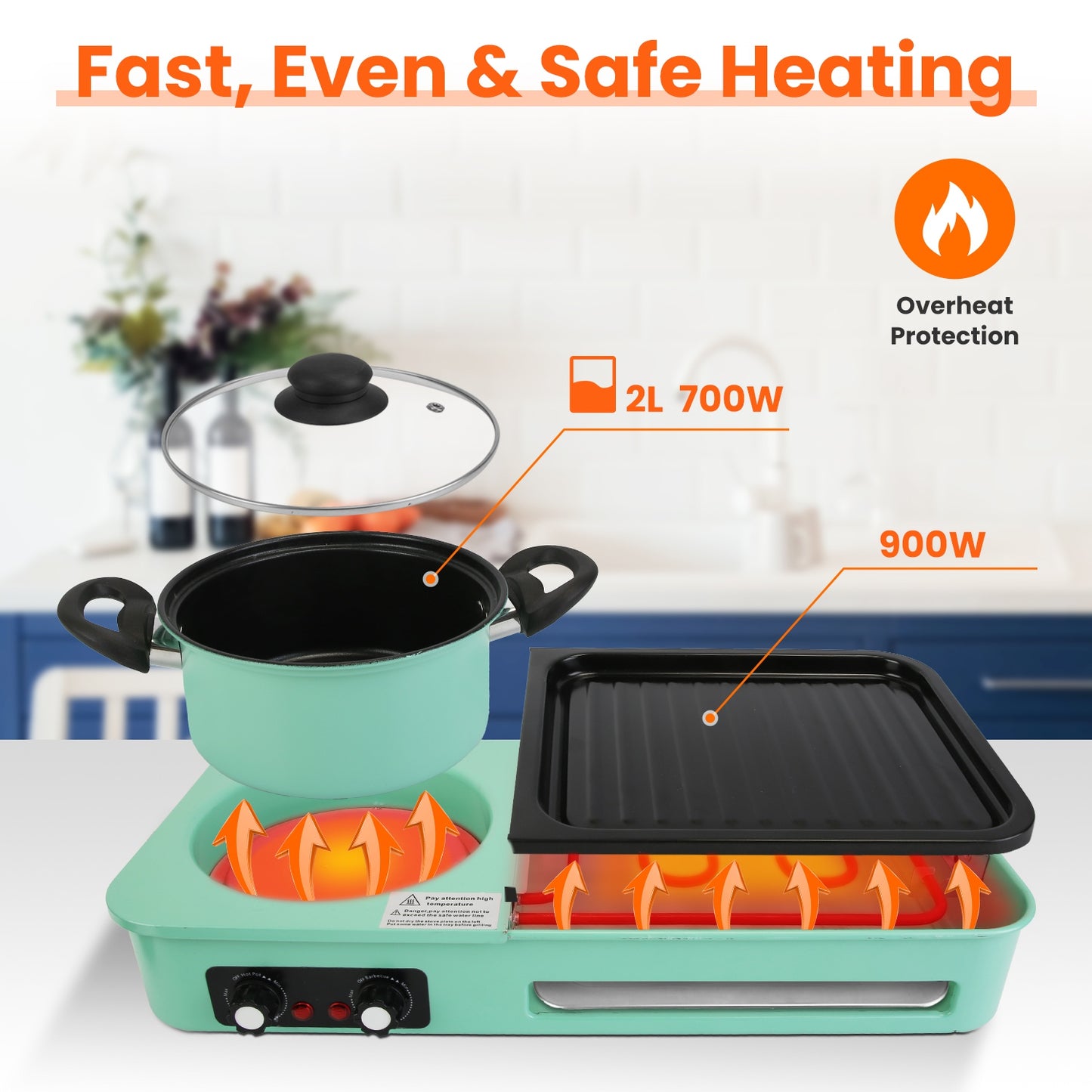 3-in-1 Electric Hot Pot with Grill 1600W – Smokeless Korean BBQ & Shabu Shabu Combo