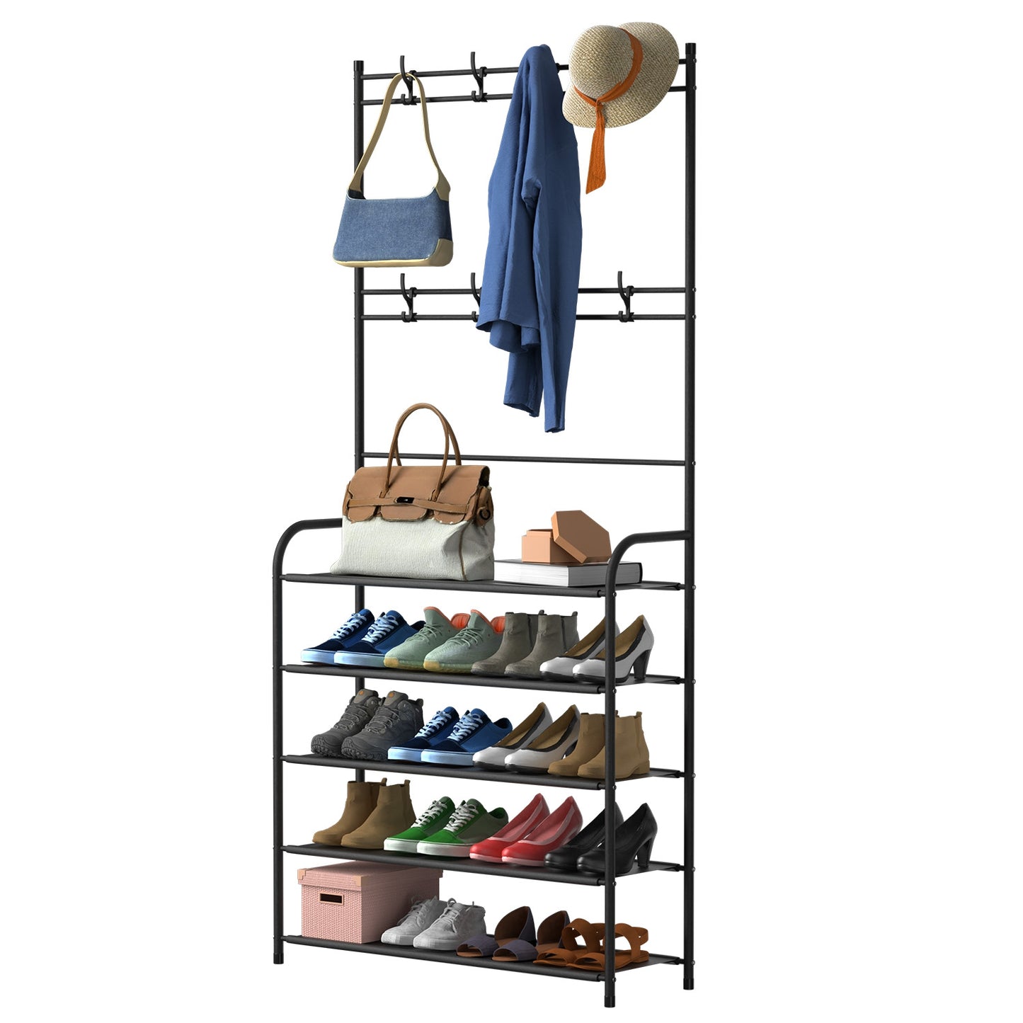 5-Tier Entryway Coat & Hat Rack with Shoe Storage – Freestanding Hall Tree Organizer