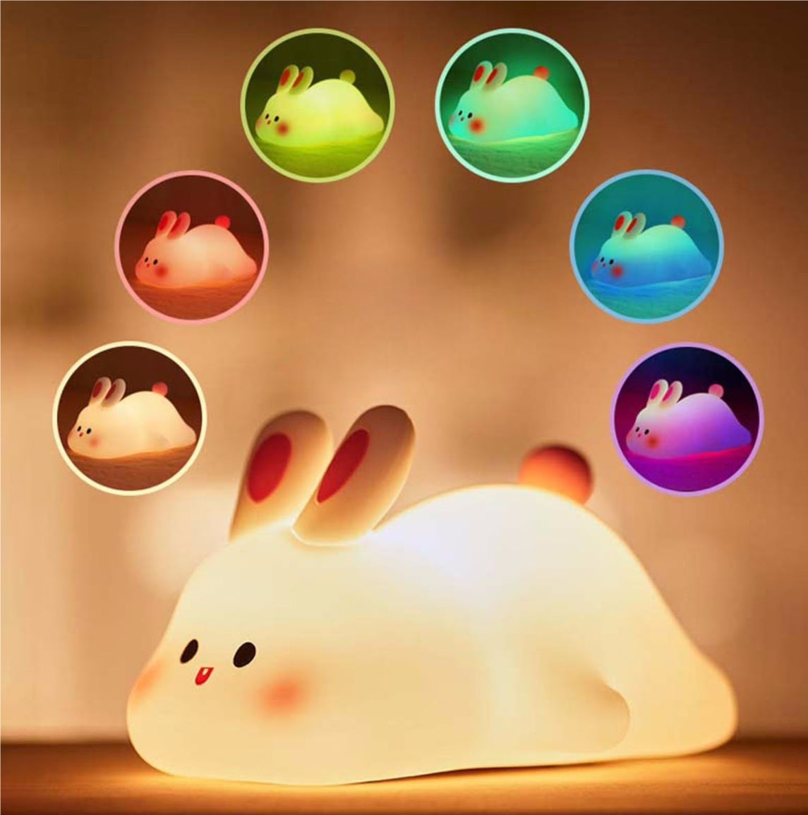 Cute LED Touch Sensor Rabbit Night Light Silicone Kids Lamp