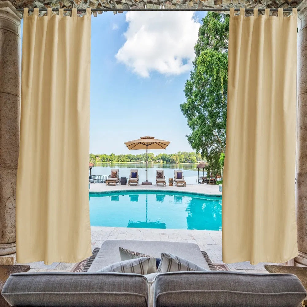 Beige Outdoor Privacy Curtain – Waterproof, Mildew-Resistant Tab Top Window Panel