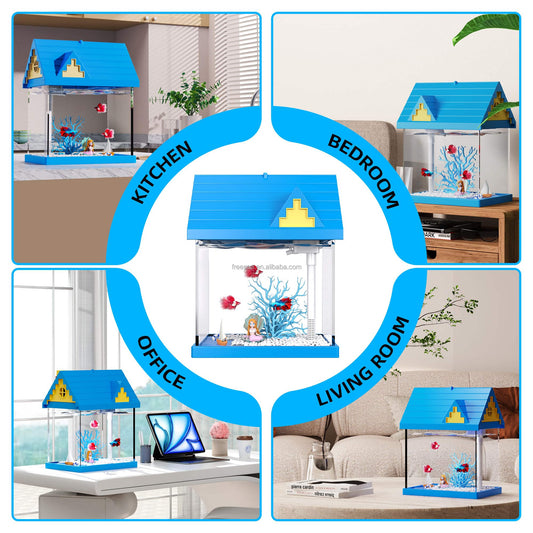 .FREESEA 2-Gallon Acrylic Fish Tank with LED Light & Filter – Fresh-Keeping Aquarium for Shrimp, Jellyfish & Goldfish
