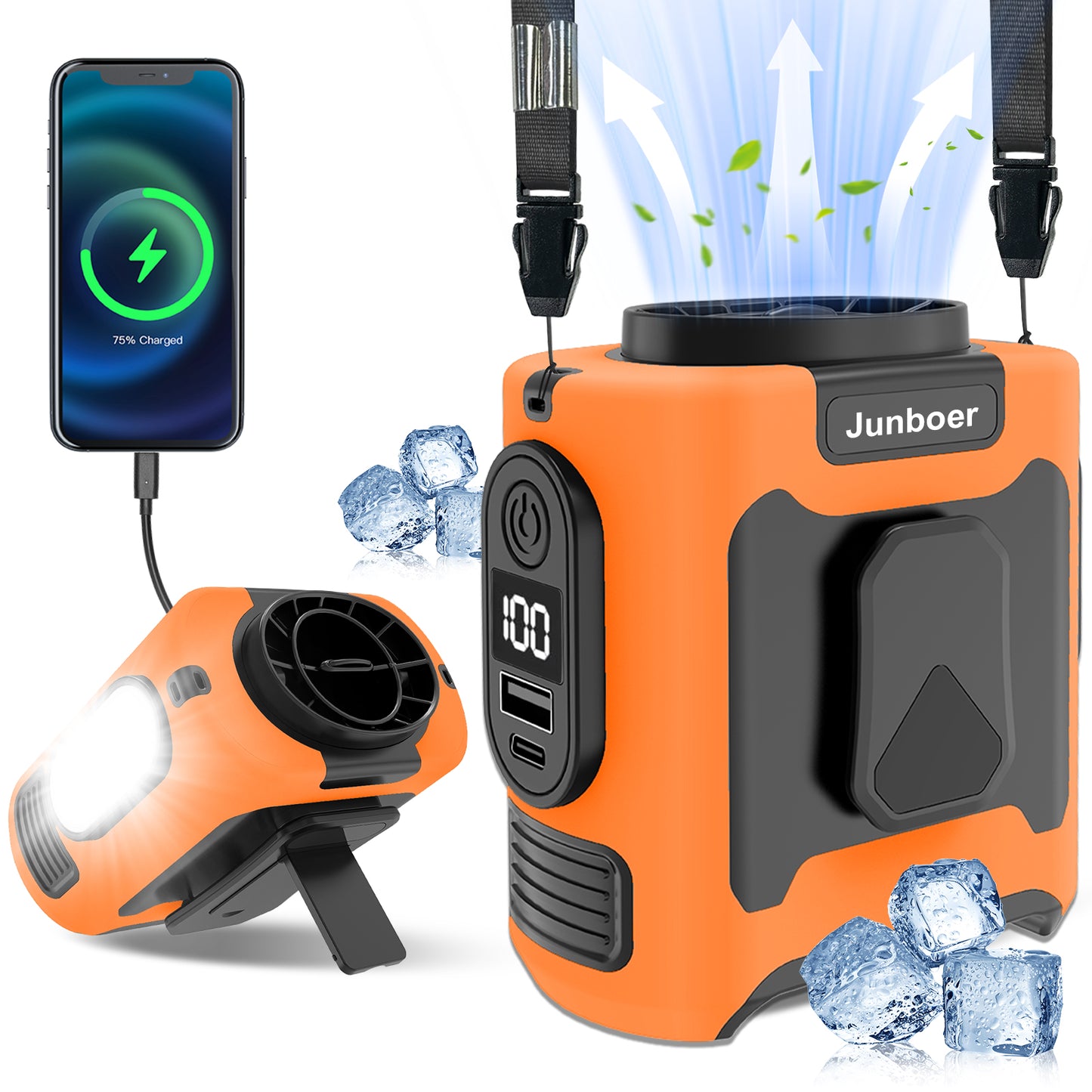 10000mAh Portable Waist Fan 5-Speed Rechargeable Belt Fan