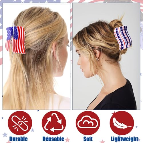 3PCS American Flag Hair Claw Clips – USA Patriotic Red, White & Blue