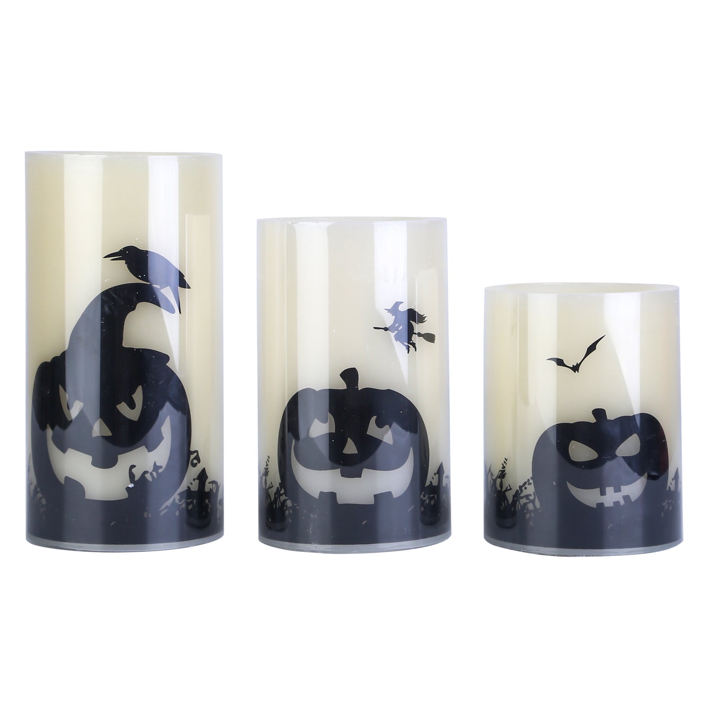 3-Pack Halloween Flameless Candles – Battery Operated Warm Orange LED with Timer