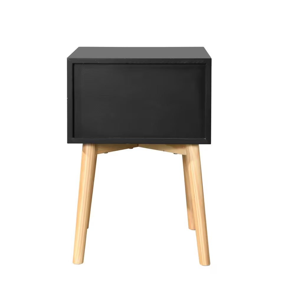 Mid-Century Modern Bedside Table With 2 Drawers, Rubber Wood Legs Nightstand Storage Cabinet