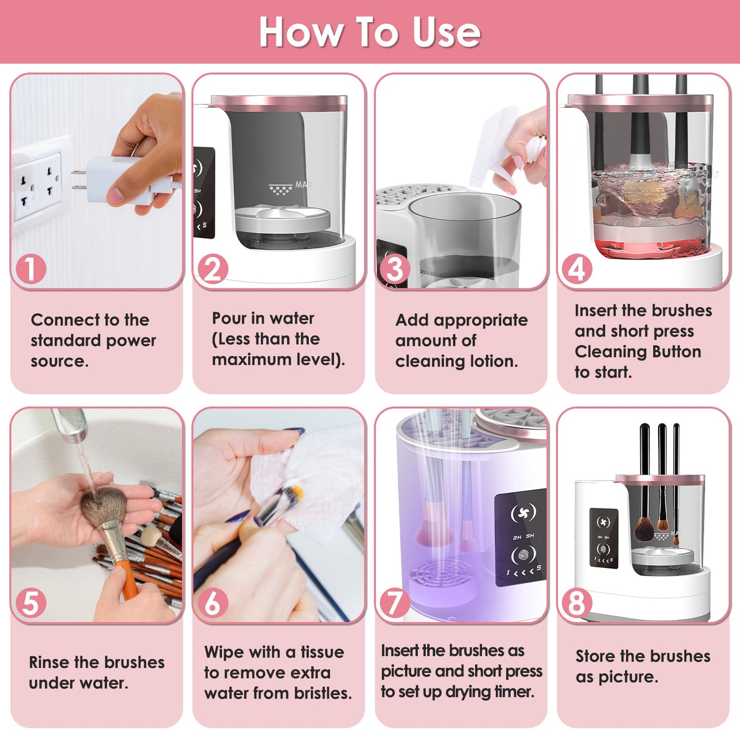 4-in-1 Electric Makeup Brush Cleaner & Dryer | USB-Powered Automatic Brush Blender with Timer, Digital Display & UV Disinfection – Universal for All Brushes