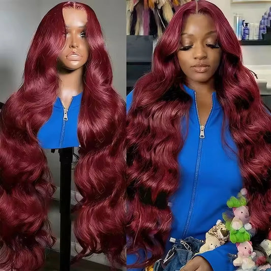 13x6 HD Burgundy Lace Front Wig – 100% Indian Human Hair, Cuticle Aligned, Pre-Plucked