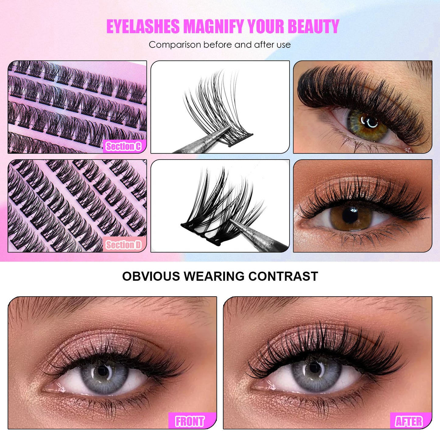 12 Rows 150pcs Segmented Cluster Lashes | Natural & Wispy DIY Lash Extensions