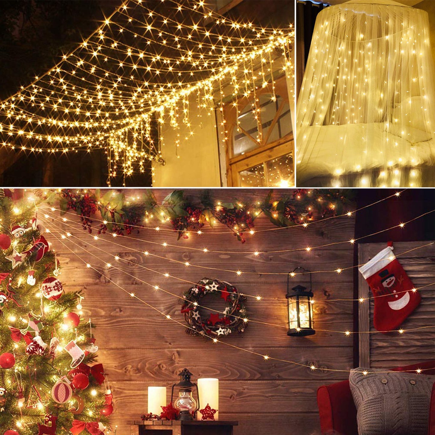 3M 300LED String Curtain Lights With Remote IP44 Waterproof