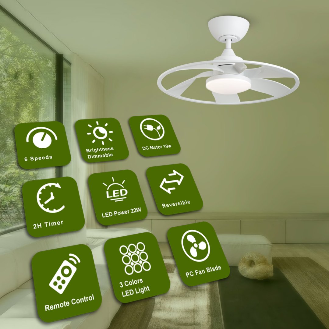 Light Pro 22-Inch LED Smart Ceiling Fan Matte White DC Motor