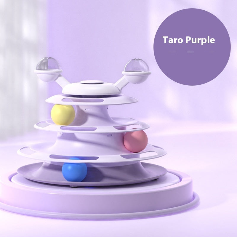 4-Level Cat Tower with Interactive Turntable & Roller Balls – Pet Puzzle Toy for Training & Fun