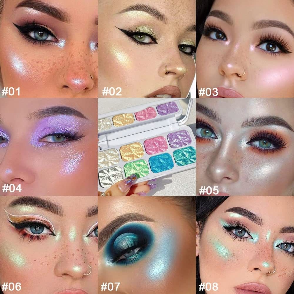 8-Color Macaron Chameleon Eyeshadow Palette – Multichrome Holographic Shimmer & Glitter Highlighter for Eyes, Face & Cheeks