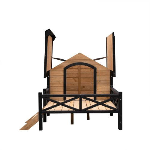 Large Outdoor Wooden Dog Kennel with Porch – Cabin-Style Weatherproof Dog House
