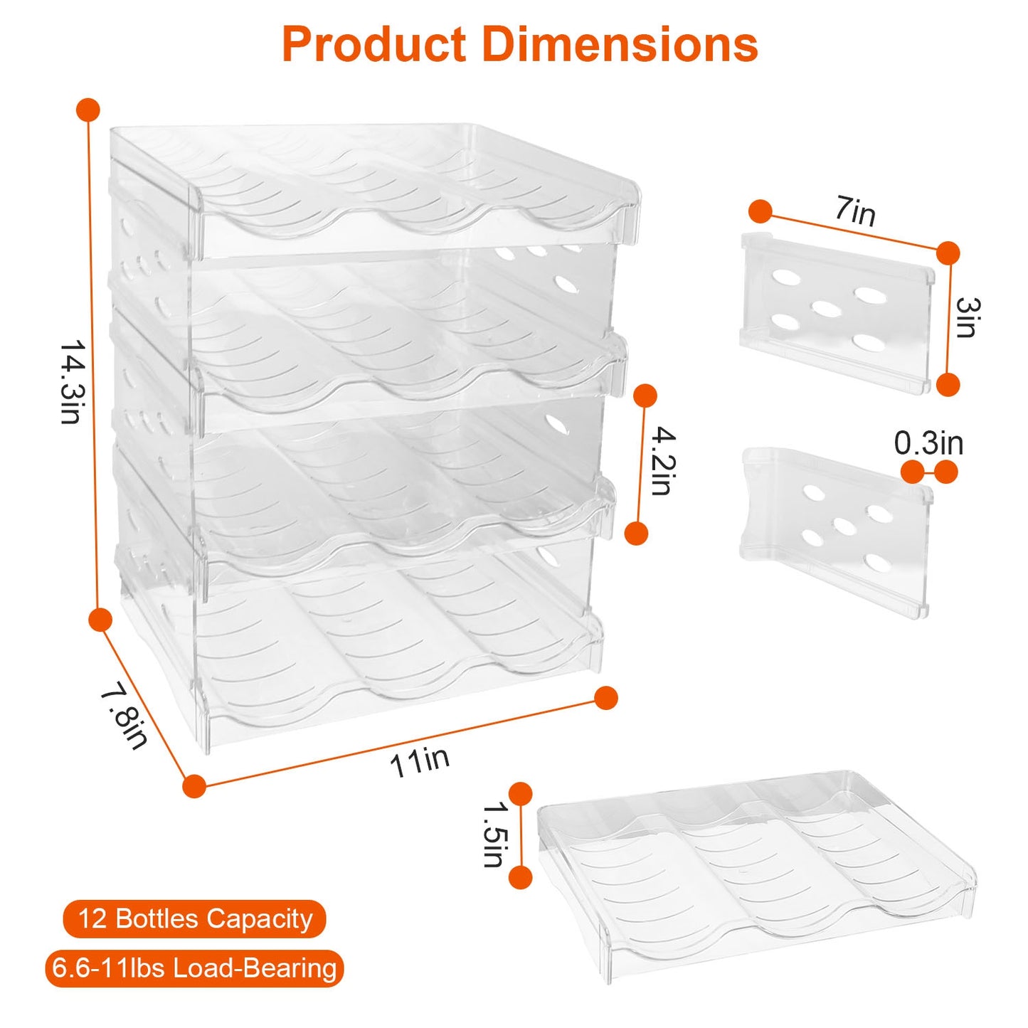 4-Tier Bottle Storage Holder – Stackable 12 Bottle Organizer for Kitchen Fridge & Pantry
