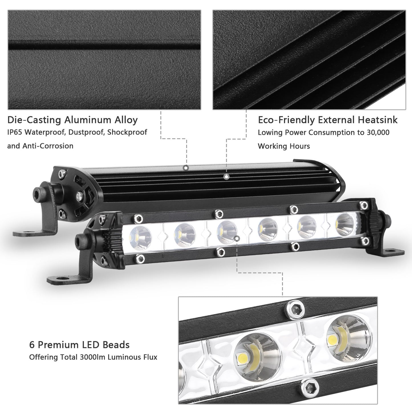 7-Inch LED Light Bar 18W Single Row Offroad Work Light