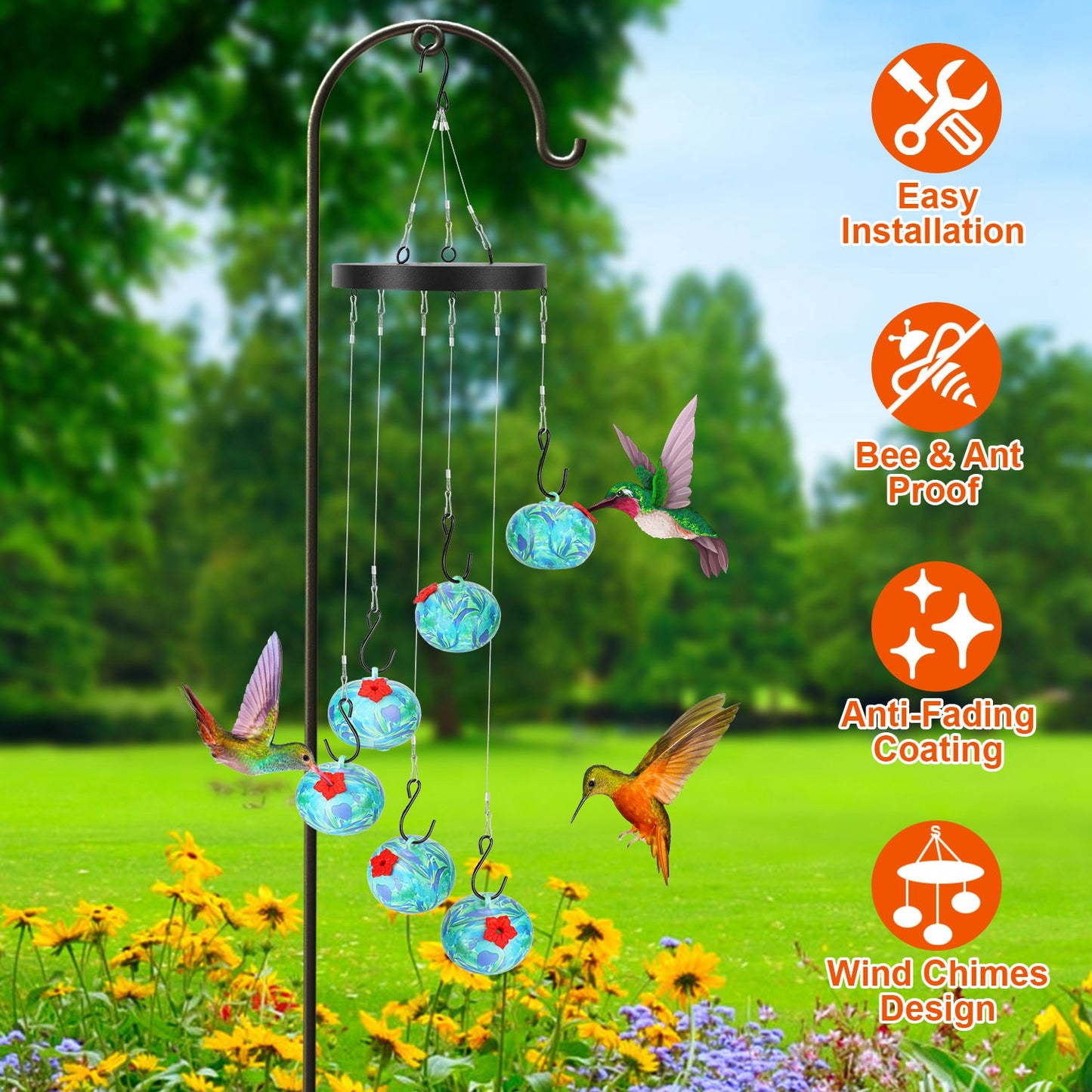 Hanging Hummingbird Feeder Wind Chime – Ant & Bee Proof Outdoor Garden Decor for Patio, Yard & Balcony