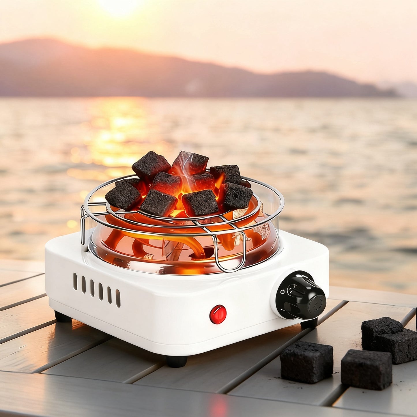 500W Electric Charcoal Burner for Hookah – 5-Level Thermostat with Grill & Tongs