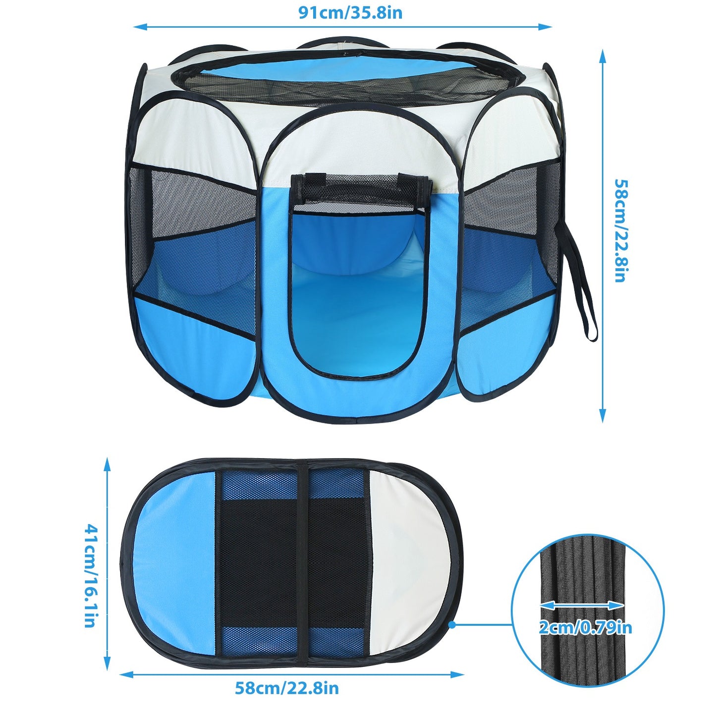Pink & Blue Portable Foldable Pet Tent Exercise Pen – Indoor & Outdoor Kennel with Removable Zipper Top & Bottom, Water-Resistant for Dogs, Cats & Small Pets