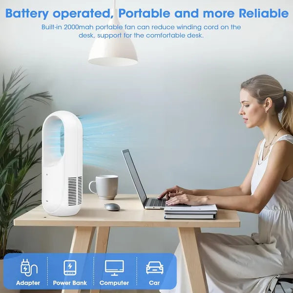 Portable Bladeless Desk Fan Rechargeable 6-Speed Personal Cooling Fan