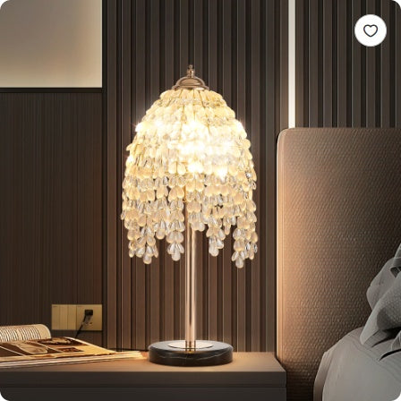 19 Inch Crystal Table Lamp Vintage Waterfall Design Marble Base
