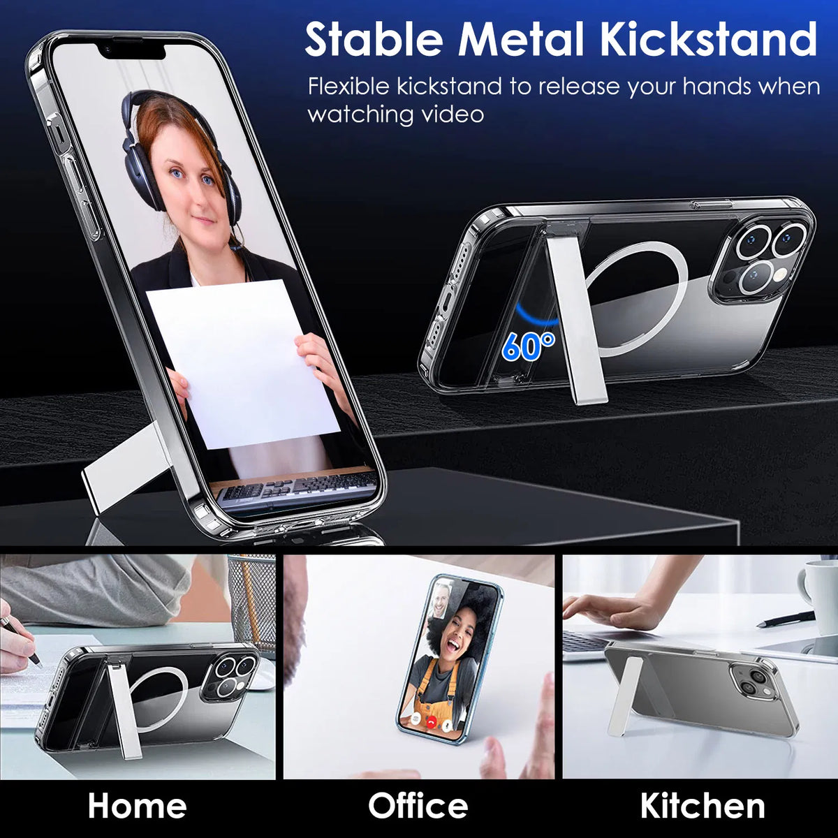 Clear magnetic phone case with kickstand