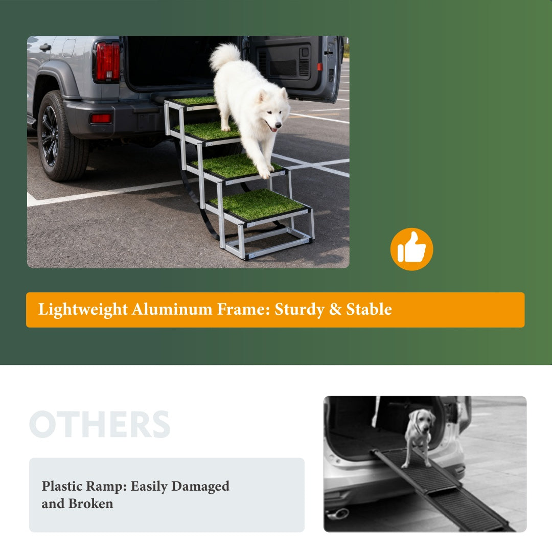 “Foldable Dog Ramp for Cars & SUVs – Portable Non-Slip Stairs for Large Dogs Up to 250lbs”