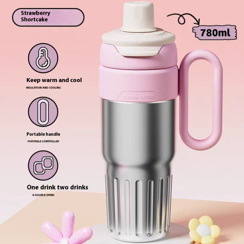 780ml Gradient Stainless Steel Thermal Cup – Large Capacity Coffee & Drink Thermos with Lid and Straw