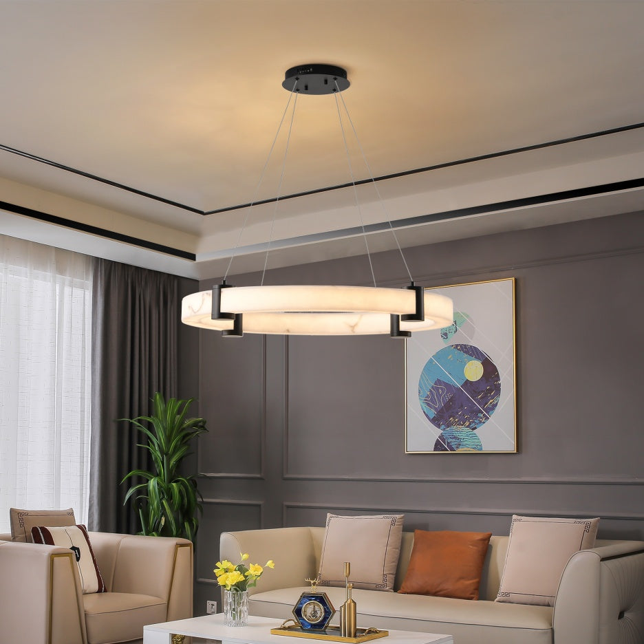 Modern LED Ring Pendant Light 24-Inch Marble Finish Chandelier