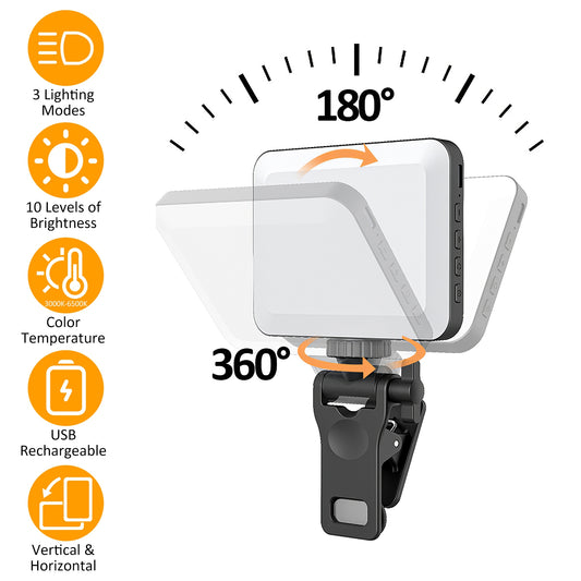 Rechargeable Clip-On Selfie Ring Light – 2000mAh Portable Fill Light with 3 Modes & 10 Brightness Levels