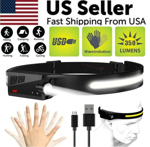 COB LED Headlamp USB Rechargeable Work Light Torch