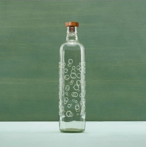 Bubbles Glass Water Bottle with Wooden Stopper – Stylish Reusable Drink Bottle