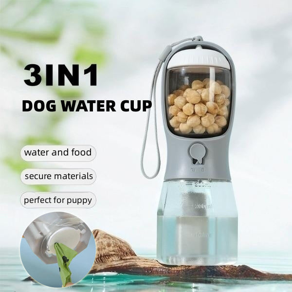 Portable 3-in-1 Dog Water Cup with Food Storage & Poop Bag Dispenser