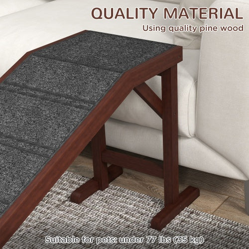 PawHut Dog Ramp for Bed & Sofa – Non-Slip Carpet Pet Ramp with Top Platform, 74 x 16 x 25 in, Brown