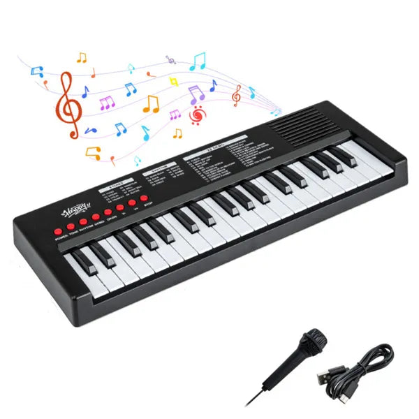37 Keys Kids Electronic Keyboard with Microphone – Piano Toy with 8 Tones & 8 Rhythms