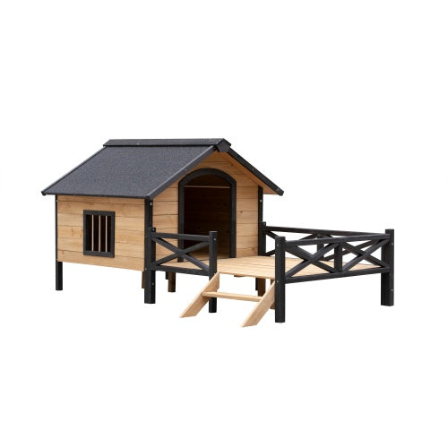 Large Outdoor Wooden Dog Kennel with Porch – Cabin-Style Weatherproof Dog House