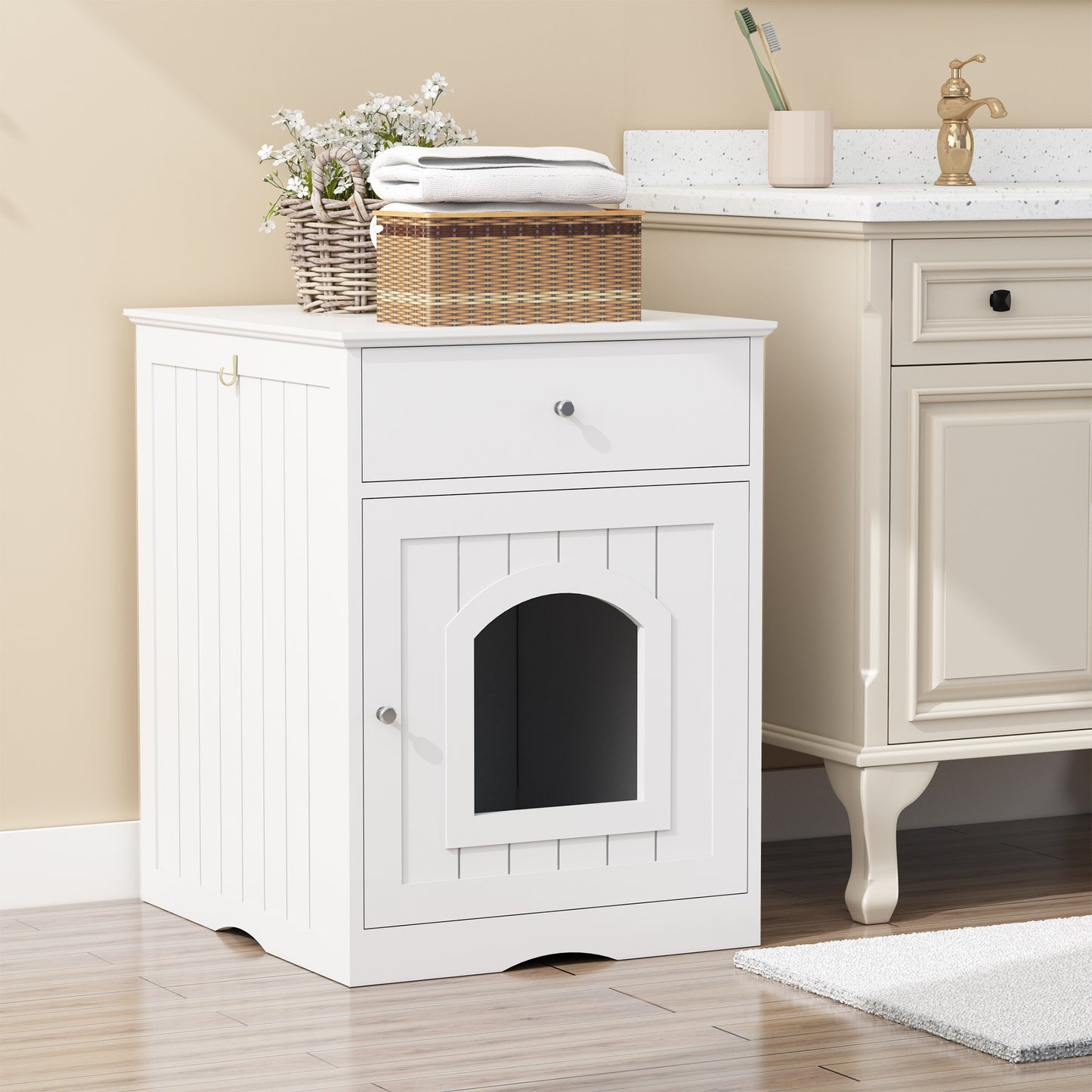 Wooden Litter Box Enclosure with Drawers | Pet House Furniture