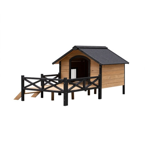 Large Outdoor Wooden Dog Kennel with Porch – Cabin-Style Weatherproof Dog House