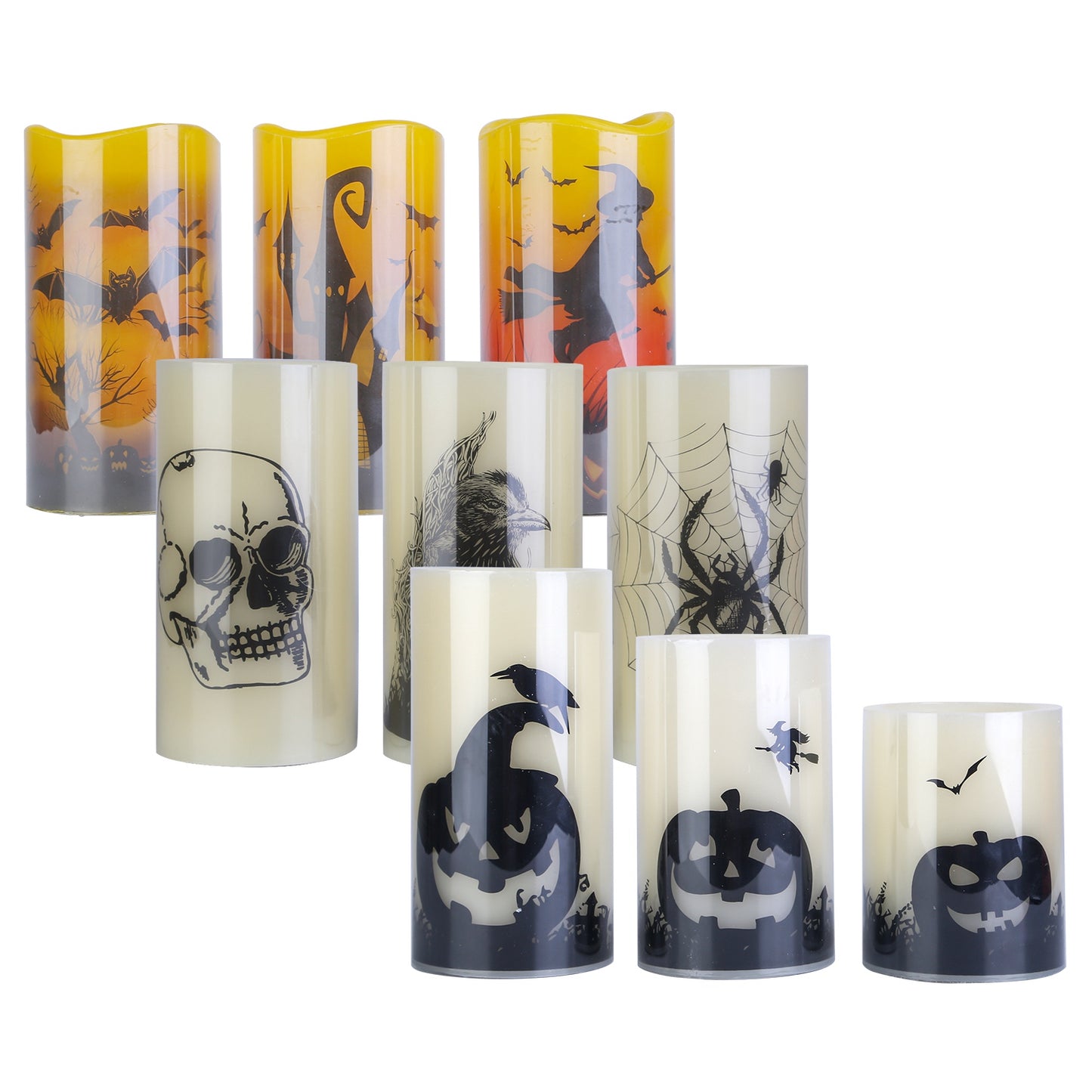 3-Pack Halloween Flameless Candles – Battery Operated Warm Orange LED with Timer