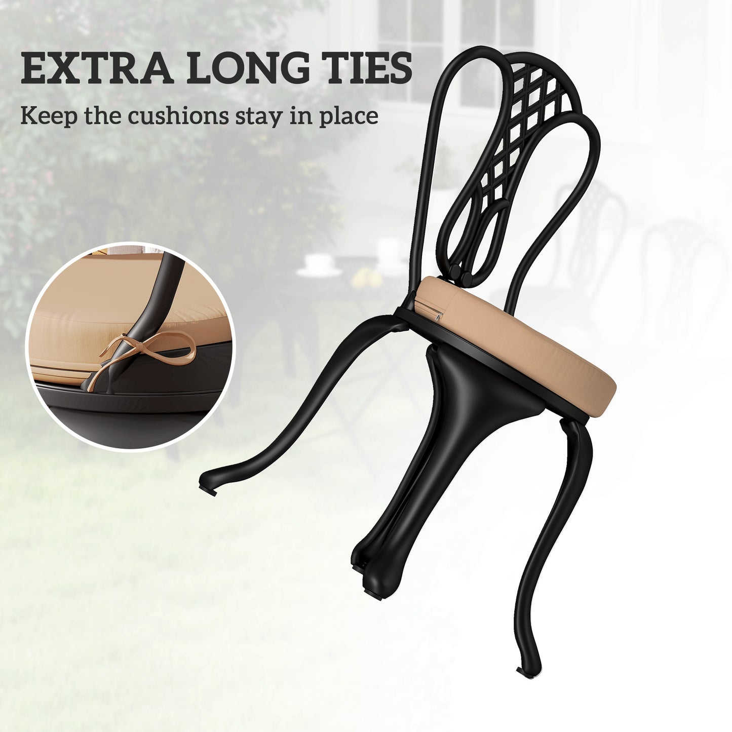 4-Pack Round Patio Chair Cushions – 15x15x3in Machine Washable Seat Pads, Khaki