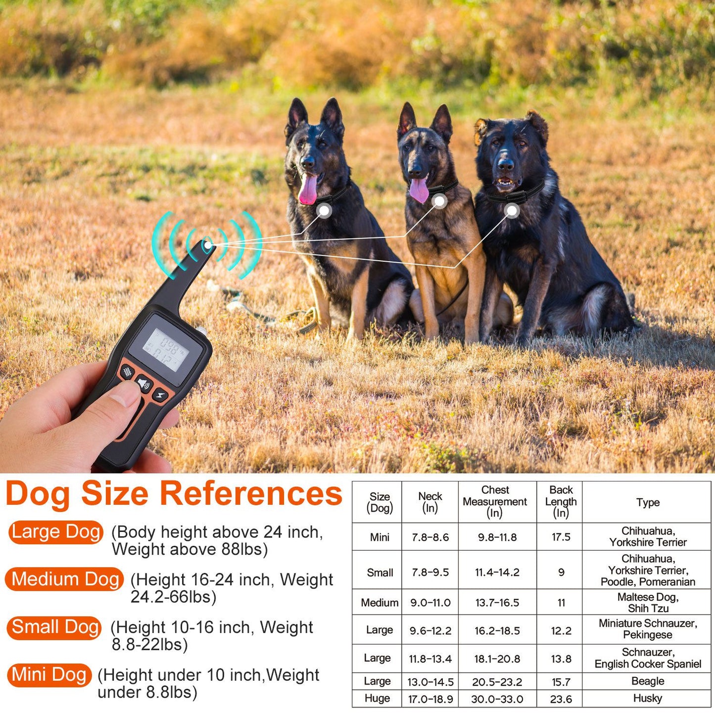3280FT Dog Training Collar IP67 Waterproof Rechargeable Pet Trainer Beep, Vibration & Shock 3 Channels with Flashlight – Collar or Receiver Only