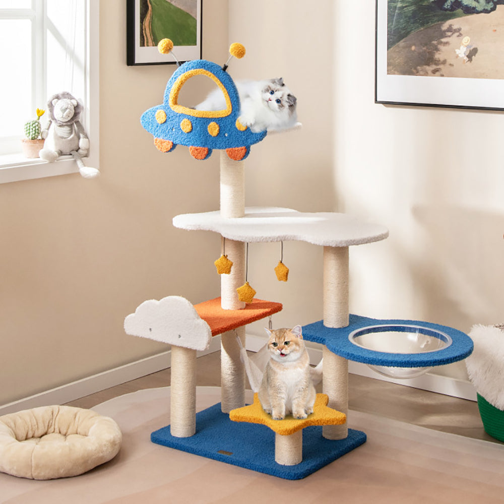 49″ Cat Tree with UFO Perch – Space Capsule Condo & Sisal Scratching Posts