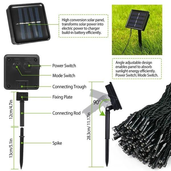 12M LED Solar String Lights Fairy Outdoor Garden Decor