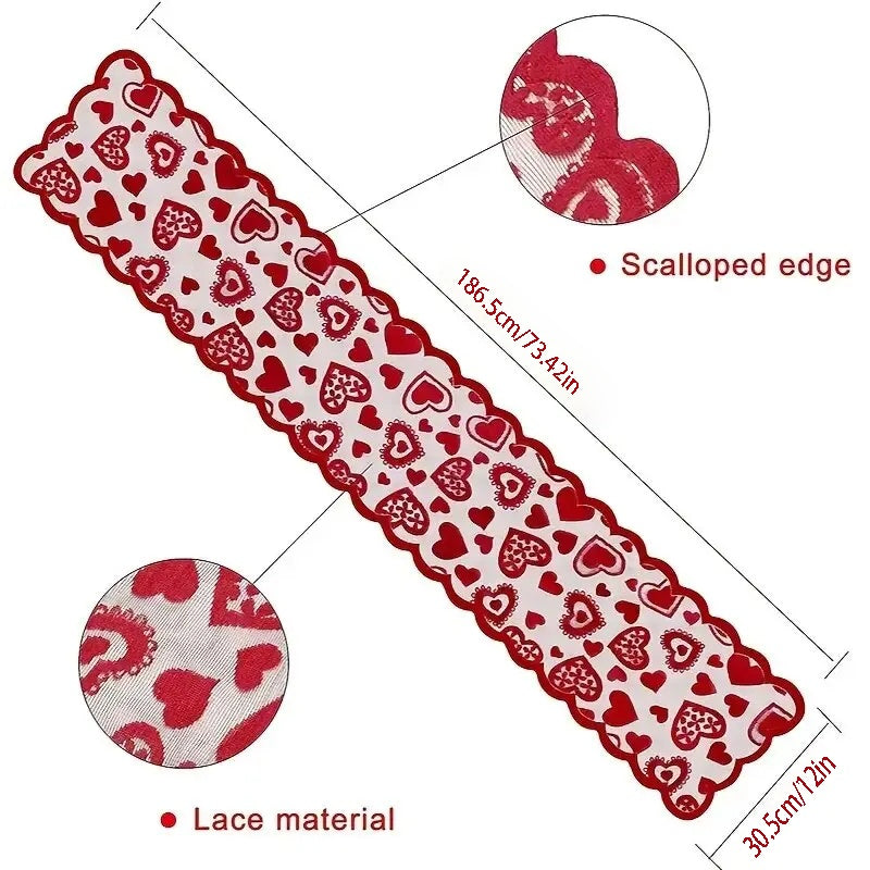 Valentine’s Day Lace Heart Table Runner – 13x72in Wedding & Party Decoration