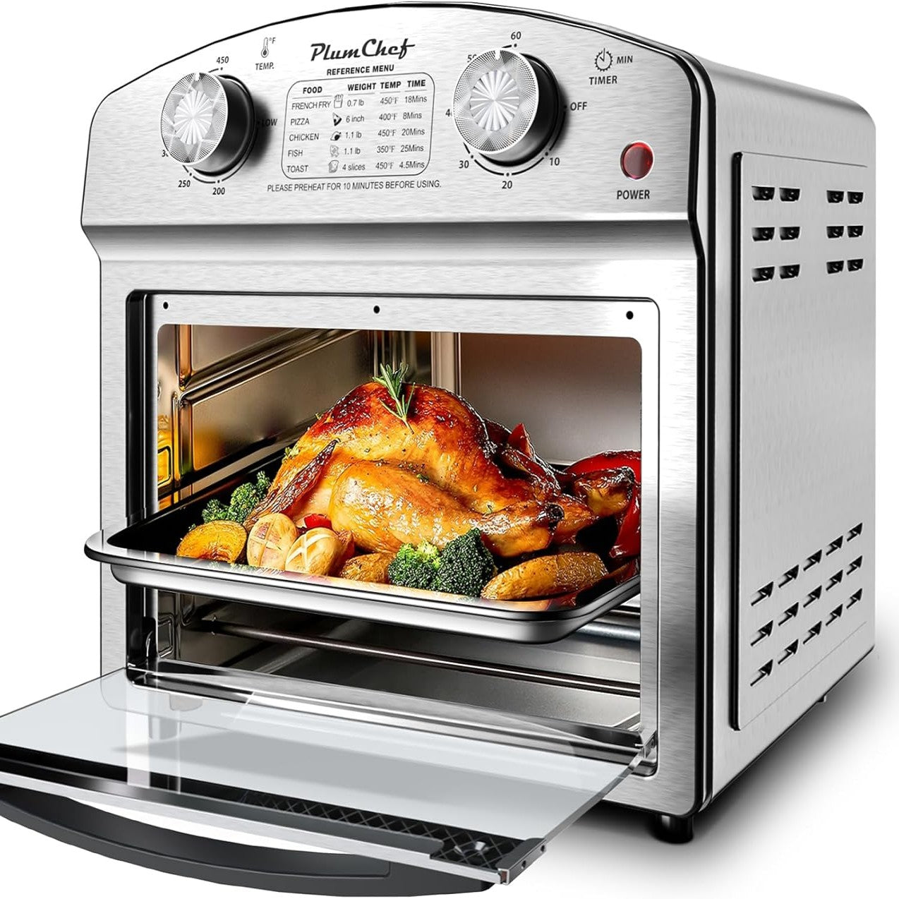 12.5 Qt Stainless Steel Air Fryer Dual Knob Preset Timer