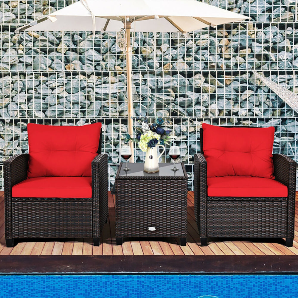 3-Piece Rattan Patio Furniture Set – Outdoor Seating with Washable Cushions