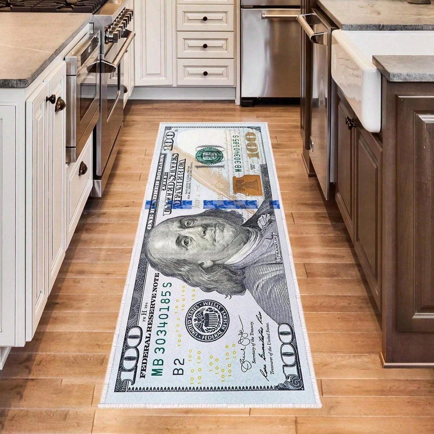 $100 Design Area Rug – Currency-Inspired Non-Slip Carpet for Living Room & Entryway