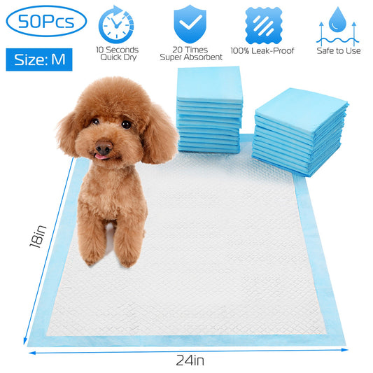 50-Pack Puppy Training Pads – Absorbent Dog & Cat Pee Pads (24×18 in)