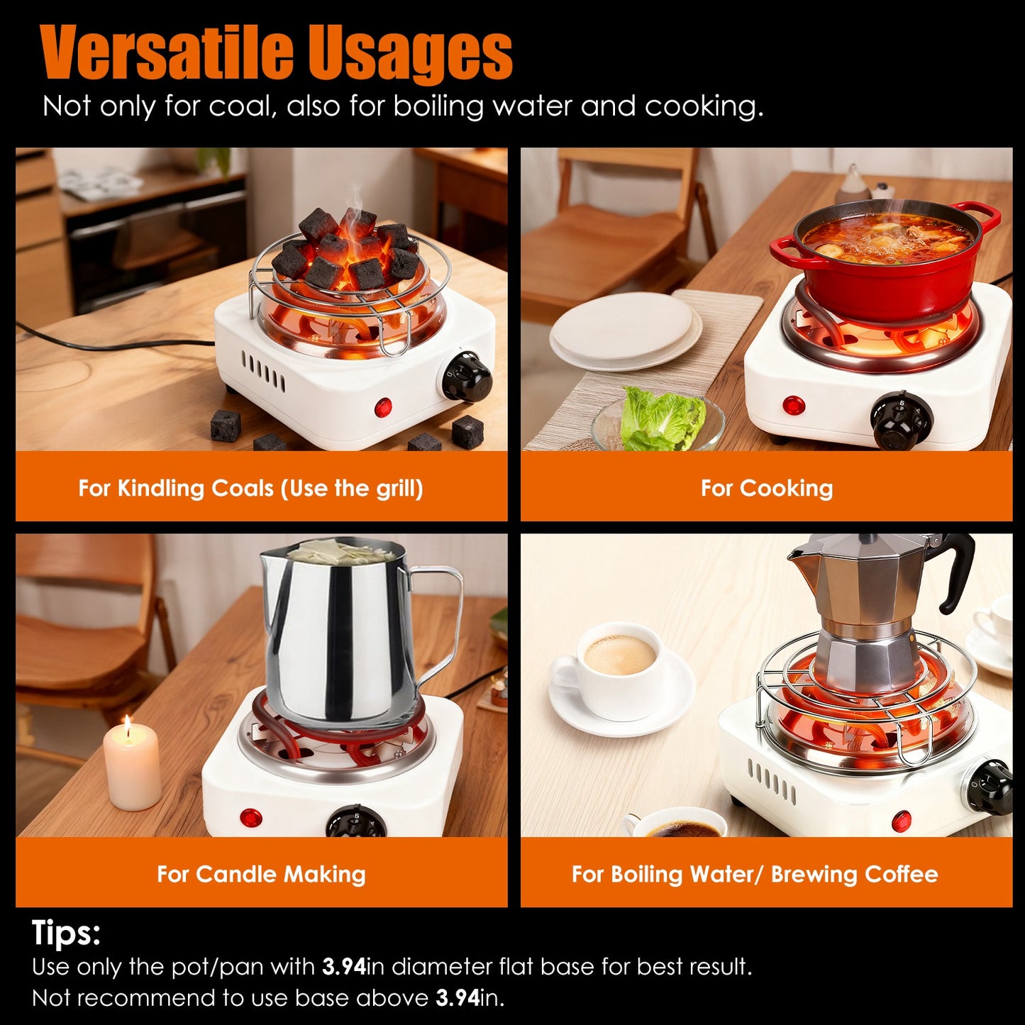 500W Electric Charcoal Burner for Hookah – 5-Level Thermostat with Grill & Tongs