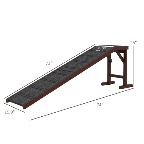 PawHut Dog Ramp for Bed & Sofa – Non-Slip Carpet Pet Ramp with Top Platform, 74 x 16 x 25 in, Brown