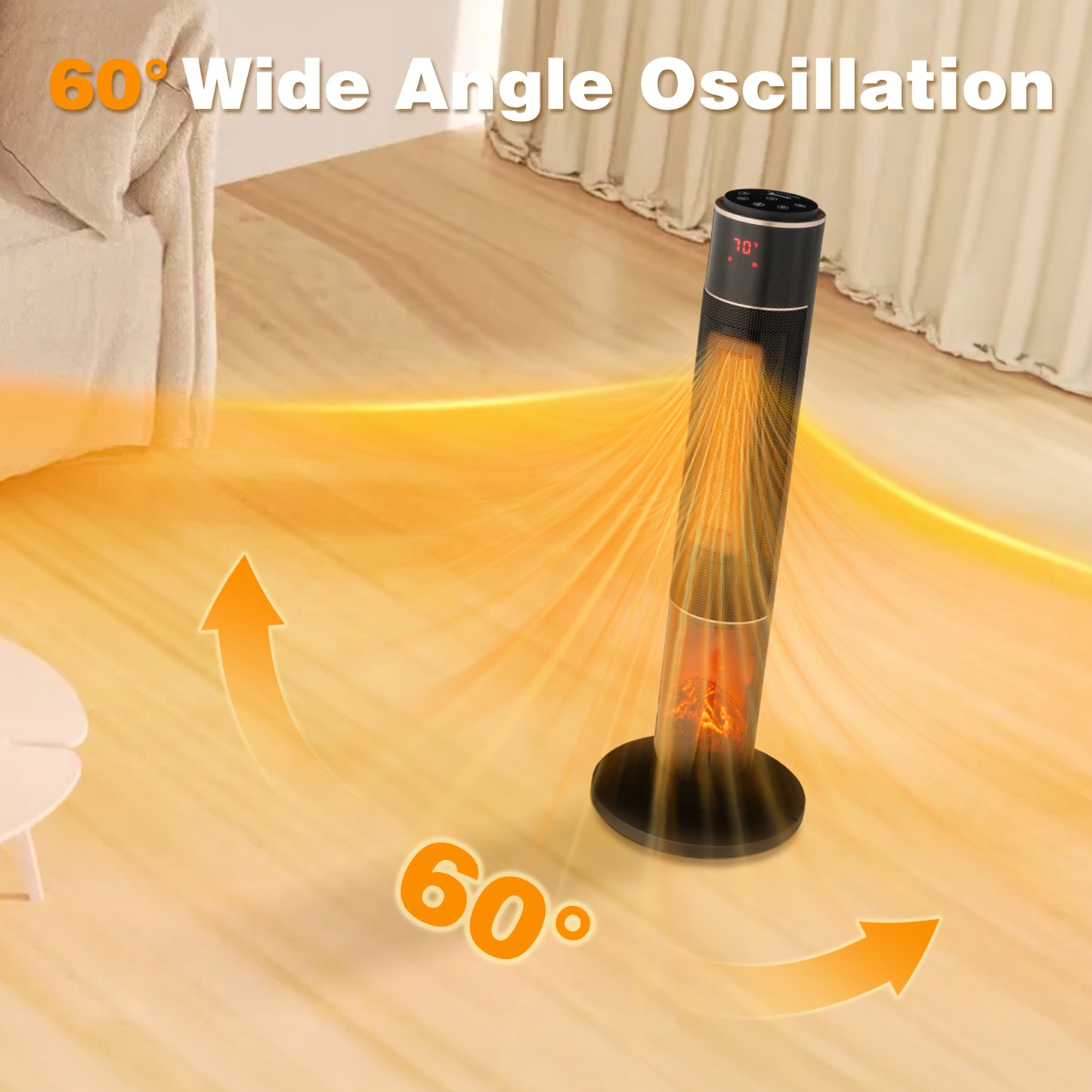 33-Inch Tower Space Heater 1500W 3D Flame Oscillating Portable